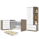 Dormitório Infantil Labirinto com Guarda Roupa, Cômoda, Berço Rústico/Branco e Colchão - Móveis Henn Dormitório Infantil Labirinto com Guarda Roupa, Cômoda, Berço Rústico/Branco e Colchão - Móveis Henn