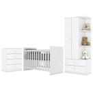 Dormitório Infantil Labirinto com Guarda Roupa, Cômoda e Berço Branco Brilho - Móveis Henn