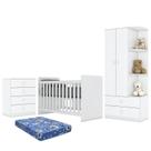 Dormitório Infantil Labirinto Guarda Roupa, Cômoda e Berço Branco Brilho com Colchão - Móveis Henn