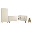 Dormitório Infantil Theo Retrô 2 Portas, Cômoda 1 Porta, Berço e Mesa de Apoio com Pés Amadeirado - Reller Móveis