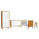 Dormitório Infantil Theo Retrô 2 Portas, Cômoda 1 Porta, Berço e Mesa de Apoio com Pés Amadeirado - Reller Móveis