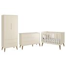 Dormitório Infantil Theo Retrô 2 Portas, Cômoda 1 Porta e Berço com Pés Amadeirado - Reller Móveis Dormitório Infantil Theo Retrô 2 Portas, Cômoda 1 Porta e Berço com Pés Amadeirado - Reller Móveis