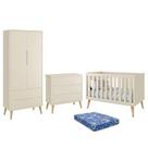 Dormitório Infantil Theo Retrô 2 Portas, Cômoda, Berço com Pés Madeira Natural e Colchão - Reller Móveis Dormitório Infantil Theo Retrô 2 Portas, Cômoda, Berço com Pés Madeira Natural e Colchão - Reller Móveis