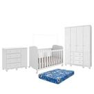 Dormitório Júnior Guarda Roupa 4 Portas, Cômoda 1 Porta e Berço Uli com Colchão Baby Physical - Móveis Peroba Dormitório Júnior Guarda Roupa 4 Portas, Cômoda 1 Porta e Berço Uli com Colchão Baby Physical - Móveis Peroba