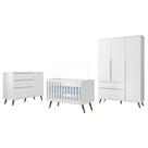 Dormitório Melinda Guarda Roupa, Cômoda com Porta e Berço Retrô - Phoenix Baby