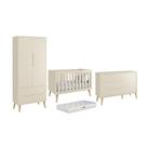 Dormitório Theo 2 Portas, Cômoda com Porta com Pés Madeira Natural e Colchão D18 - Reller Móveis