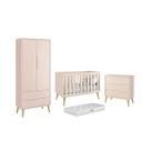Dormitório Theo 2 Portas Rosa com Pés Madeira Natural e Colchão D18 Branco - Reller Móveis