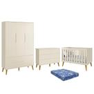 Dormitório Theo 3 Portas, Cômoda 6 Gavetas, Berço com Pés Amadeirado e Colchão - Reller Móveis Dormitório Theo 3 Portas, Cômoda 6 Gavetas, Berço com Pés Amadeirado e Colchão - Reller Móveis