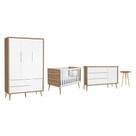 Dormitório Theo 3 Portas e Mesa de Canto Branco/Mezzo com Pés Madeira Natural - Reller Móveis Dormitório Theo 3 Portas e Mesa de Canto Branco/Mezzo com Pés Madeira Natural - Reller Móveis