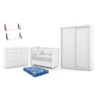 Dormitório Tutto New 2 Portas, Cômoda 1 Porta, Berço com Colchão e Prateleiras - Matic Móveis