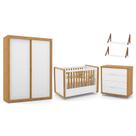 Dormitório Tutto New 2 Portas, Cômoda, Berço Branco Soft/Freijó e Prateleiras - Matic Móveis Dormitório Tutto New 2 Portas, Cômoda, Berço Branco Soft/Freijó e Prateleiras - Matic Móveis