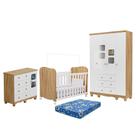 Dormitório Uli Guarda Roupa 4 Portas, Cômoda e Berço com Colchão Baby Physical - Móveis Peroba
