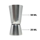 Dosador Duplo de Bebidas Aço Inox 25 e 50ml Copo Medidor Bebidas Drinks Vodka Whisk