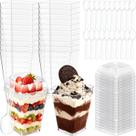 DOUDOULE Copos de sobremesa plásticos de 150 ml com tampas e colheres, 20 peças DOUDOULE Copos de sobremesa plásticos de 150 ml com tampas e colheres, 20 peças
