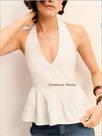 Doutoras Modas Blusa Feminina Com Decote Halter Babado Peplum Luis Twill 90602