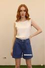 Doutoras Modas Short Jeans Feminino Cintura Alta Bolsos Traseiros Presença de Passante 91115