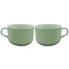 Duas Canecas Verde Xícaras 450ml Jumbo Porcelana Caldo Cereal Sopa Sobremesa Cozinha Louça Decoração