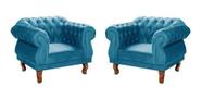 Duas Poltronas Chesterfield Elisabeth Capitonê - Suede Azul Thifany / SALA, RECEPÇÃO, BARBEARIA