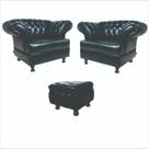 Duas Poltronas Decorativas Imperador Chesterfield + Um Puff Banquinho Quadrado - Novo Encanto