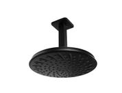 Ducha 21 cm Redonda Preto Fosco em ABS com Cano de teto 10 cm Quadrado