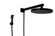 Ducha 25 cm Preto Fosco Redondo em ABS de Parede com Desviador Embutido e Chuveirinho Manual em Metal