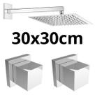 Ducha 30x30cm Cromada + 2 Acabamentos De Metal Quadrado Inox