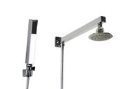 Ducha ABS 10 cm Redonda com Cano de Parede Quadrado com Desviador Embutido e Chuveirinho Manual com Trava
