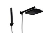 Ducha ABS Black Matte Quadrada 21 cm com Desviador e Chuveirinho Bastão em ABS com Trava