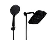 Ducha ABS Quadrada 21 cm com Desviador e Duchinha Manual Preto Fosco com Trava em ABS