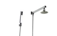 Ducha Chuveiro 10 cm em ABS Cromado com Cano de Parede 30 cm e Duchinha Manual em ABS Retangular