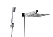 Ducha Chuveiro 25x25 cm em Inox Cromado com Desviador e Duchinha Manual Retangular em ABS com Trava