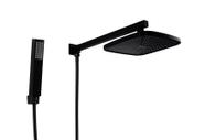 Ducha Chuveiro Black em ABS 21 cm com Braço Quadrado e Duchinha Manual em ABS com Trava