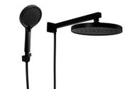 Ducha Chuveiro em ABS Preto Fosco 25 cm com Duchinha Manual Redonda com Trava em ABS