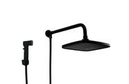 Ducha Chuveiro Preto Fosco 21 cm em ABS com Chuveirinho Manual em ABS com Trava