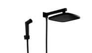 Ducha Chuveiro Preto Fosco 21 cm em ABS Quadrado com Ducha de Mão Redonda em ABS com Trava Ducha Chuveiro Preto Fosco 21 cm em ABS Quadrado com Ducha de Mão Redonda em ABS com Trava