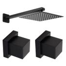 Ducha Chuveiro Quadrado 20x20cm Inox 304 Preto com Braço + Acabamento de Registro para Chuveiro