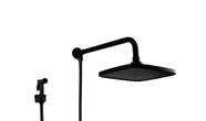 Ducha em ABS Preto Fosco Quadrado com Chuveirinho Manual em Metal com Trava