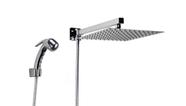Ducha em Inox 304 Quadrado com Desviador Stop Total e Duchinha Manual em ABS com Trava Cromado