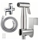 Ducha Higienica Completa Inox Escovado Gatilho Registro 1/4 De Volta Mangueira 1,5m Bidê Chuveirinho Com Suporte Banheiro Luxo