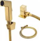 Ducha Higiênica Mangueira 1,2m Completa Quadrado Luxo Com Registro Dourada Gold