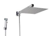 Ducha Inox 25x25 cm com Chuveirinho de Mão em ABS com Trava