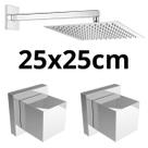 Ducha inox 25x25cm Cromada + 2 Acabamentos De Metal Quadrado padrão deca