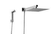 Ducha Inox Quadrada Cromado 25 cm com Ducha Manual em ABS Redonda com Trava