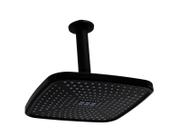 Ducha Preta Fosco 21 cm em ABS Quadrado com Cano Redondo de Teto de 10 cm