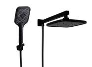 Ducha Preto Black Matte em ABS Quadrado de Parede com Duchinha Manual com Trava