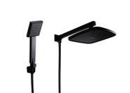 Ducha Preto Fosco 21 cm em ABS com Desviador Quadrado e Chuveirinho Quadrado em ABS com Trava