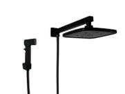 Ducha Quadrada Preto Fosco em ABS 21 cm com Chuveirinho Manual em ABS com Trava