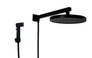 Ducha Redonda Preto Fosco 25 cm em ABS com Duchinha Manual em ABS com Trava