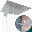 Ducha Slim Chuveiro 25x25cm Com Braço 40cm Quadrada Preta Fosca Inox Banheiro Areas Externas e Internas Suporte Parede Cascata
