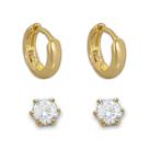 Duo de Brincos Argola e Zircônia Cristal Banhado a Ouro 18K Semijoia Duo de Brincos Argola e Zircônia Cristal Banhado a Ouro 18K Semijoia